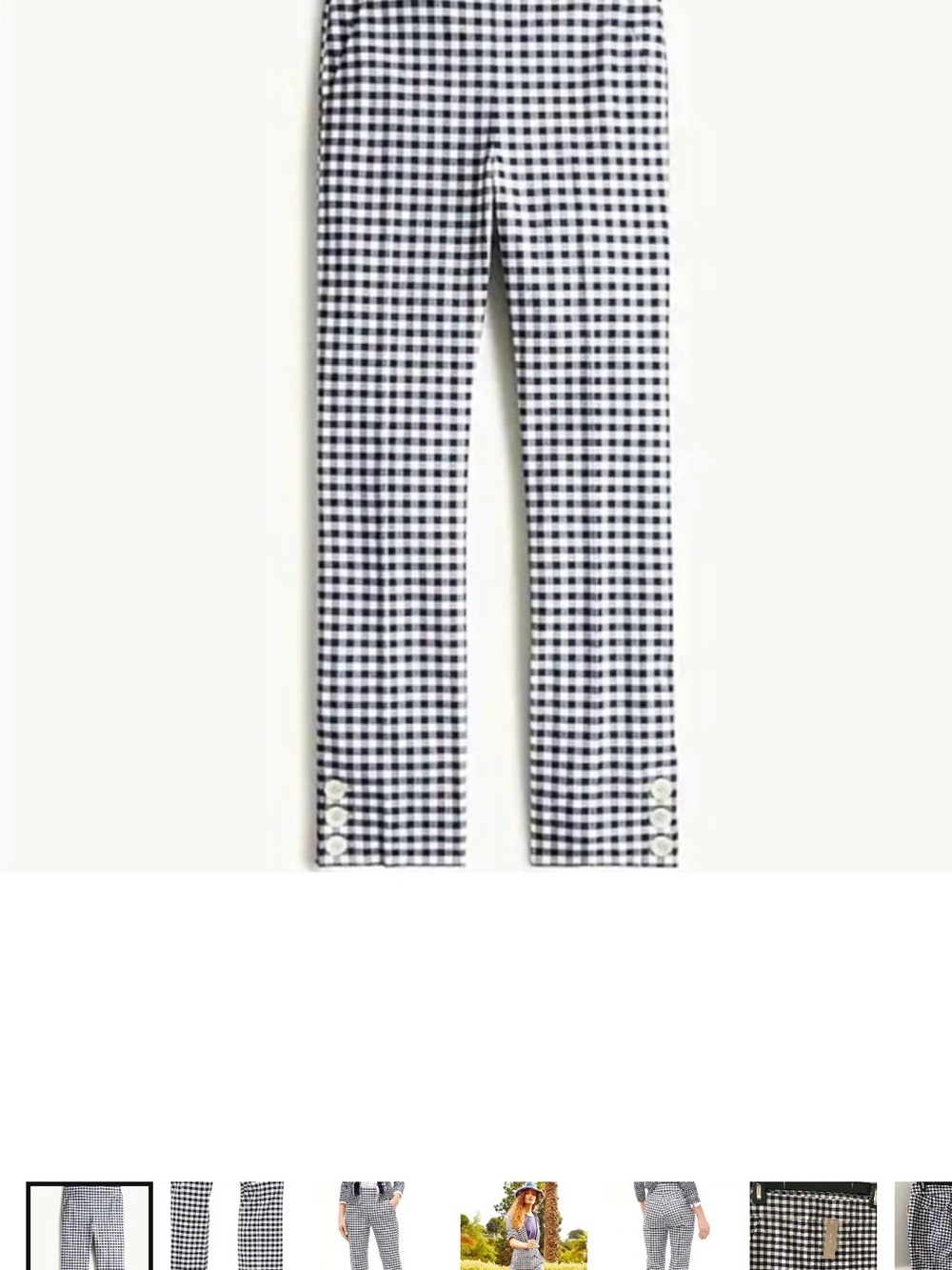 Navy & White Gingham Pants with Button Cuff - Picture 4 of 5